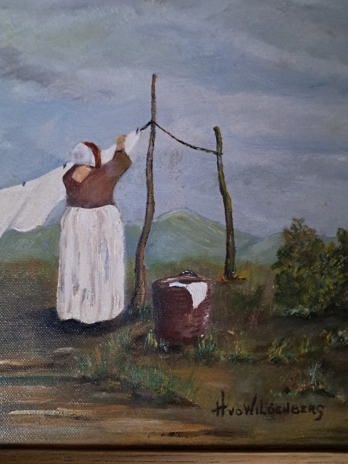 schilderij ,vrouw hangt was op, Antiek en Kunst, Ophalen