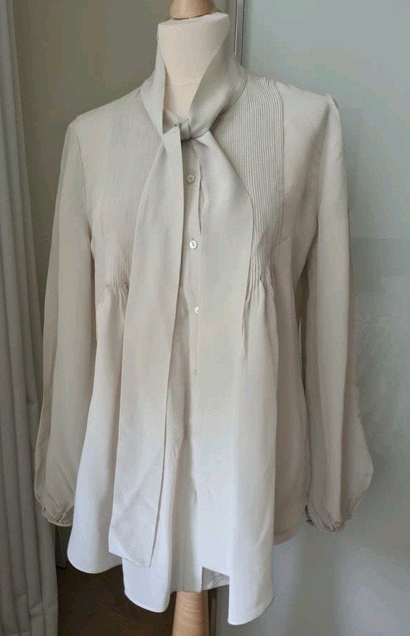 PAUW AMSTERDAM LICHTBEIGE ZIJDEN BLOUSE MAAT 3, Kleding | Dames, Verzenden, Zo goed als nieuw, Maat 38/40 (M)