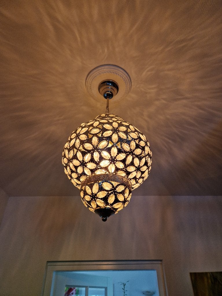 Brocante hanglamp te koop, Huis en Inrichting, Lampen | Hanglampen, Ophalen, Zo goed als nieuw, Glas