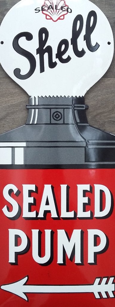 Groot Emaille Bord Schild SHELL Benzinepomp Olie Bedrijf, Ophalen of Verzenden