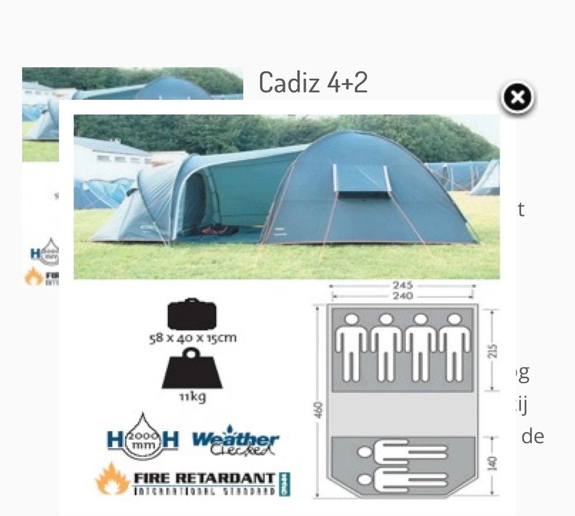 Gelert Cadiz 4+2 Tent - Ruime en Weerbestendige Familietent, Ophalen, Zo goed als nieuw, Tot en met 6