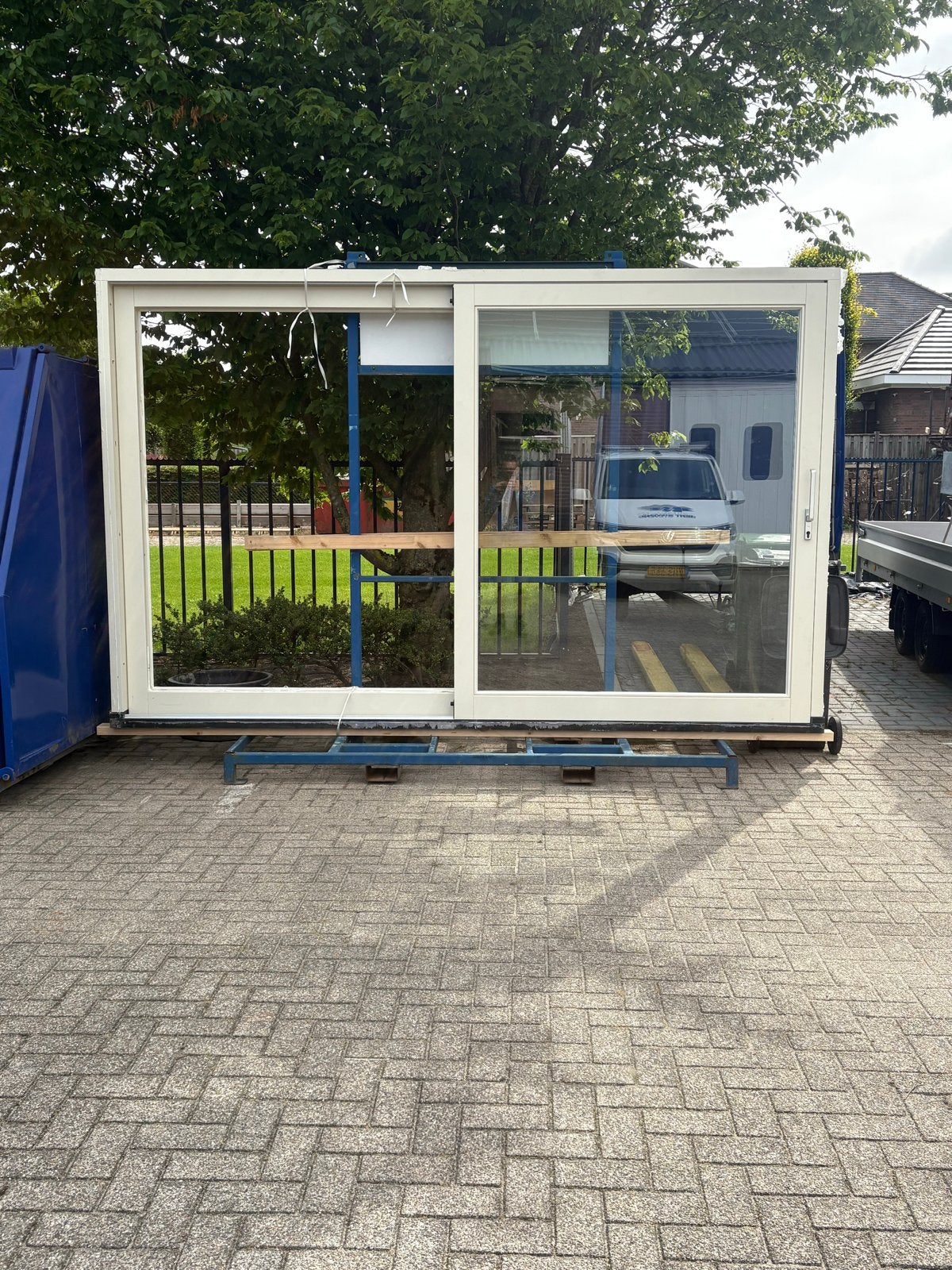 Houten Schuifpui - nieuw - Wit - Inclusief Glas, Doe-het-zelf en Verbouw, Kozijnen en Schuifpuien, Ophalen, Gebruikt, 225 cm of meer