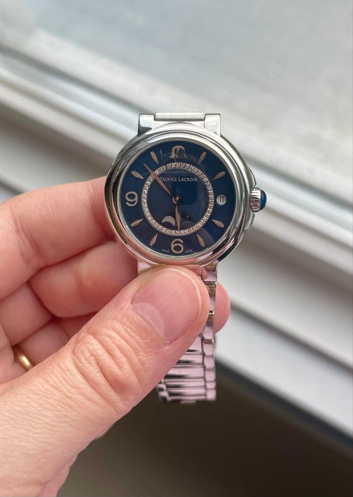 Maurice Lacroix Fiaba Moonphase Dameshorloge met Diamanten, Overige merken, Gebruikt, Staal, Verzenden