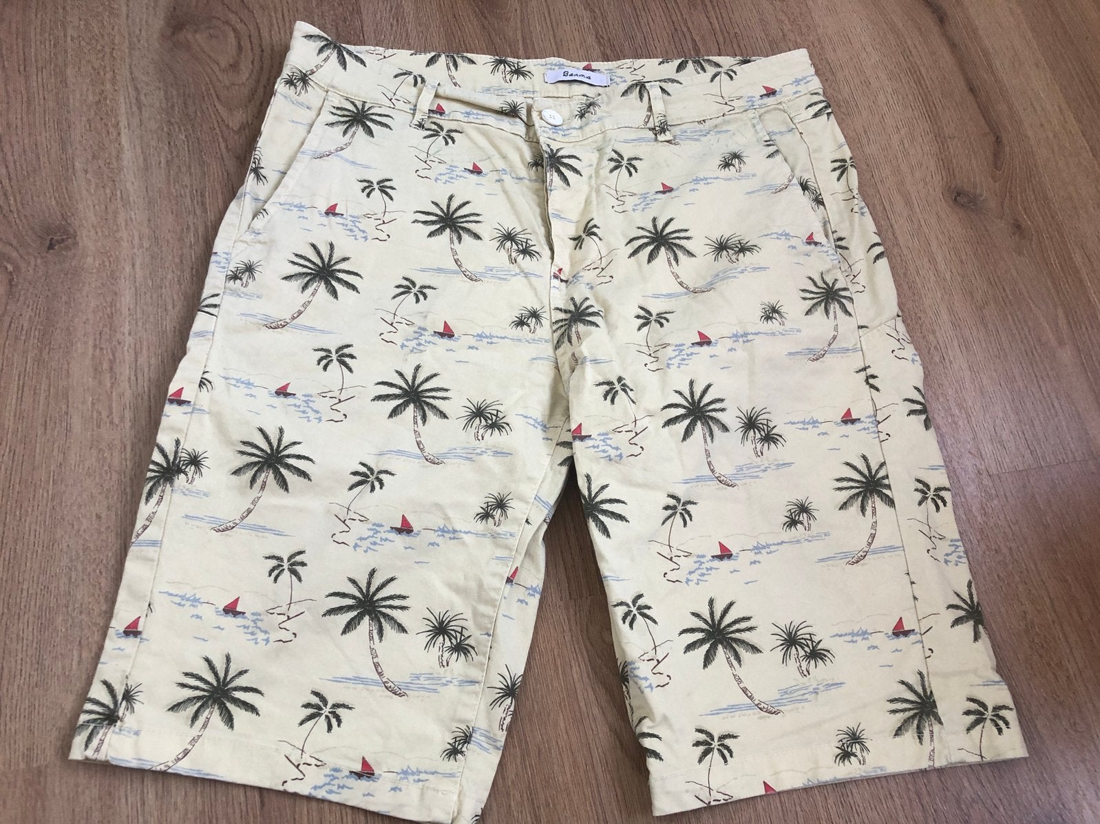 Berna lichtgele short palmbomen bootjes 50, Kleding | Heren, Ophalen of Verzenden, Zo goed als nieuw, X, Meerkleurig