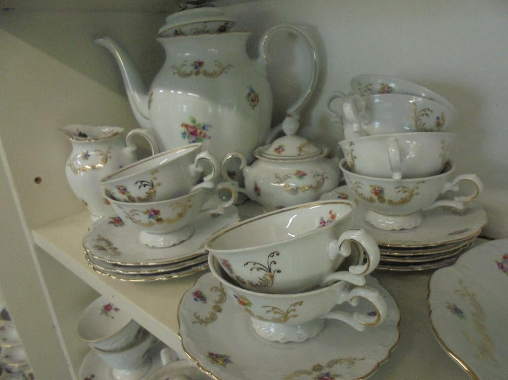 Koffieservies Bareuther Bavaria bloemboeketje goud guirlande, Ophalen of Verzenden