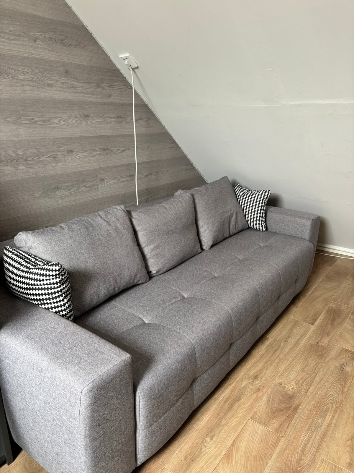 Slaapbank 1/2 persoon grijs met opslagruimte, Ophalen, Gebruikt, 90 cm, Tweepersoons