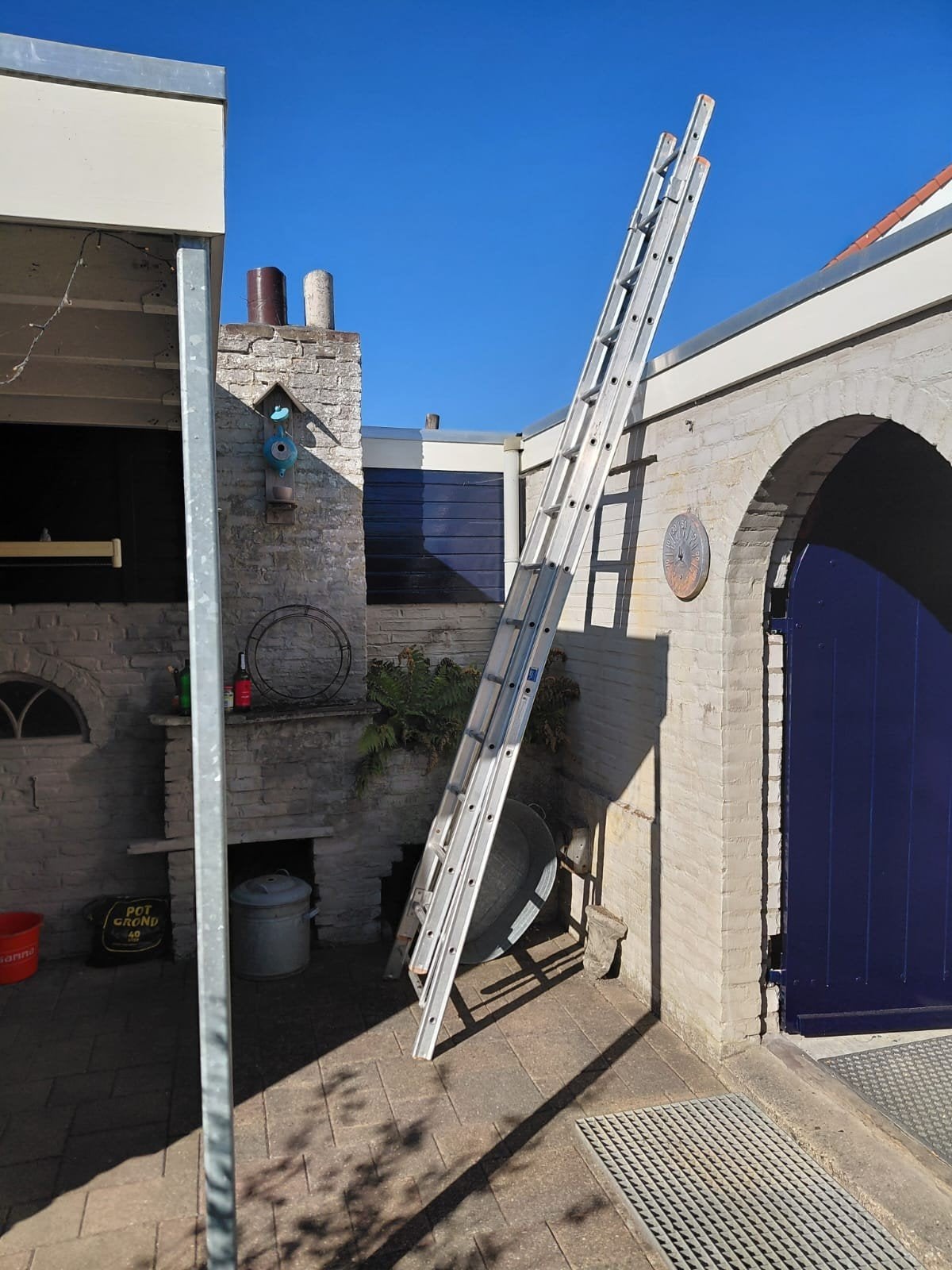 PETRY aluminium opsteekladder 2 x 14 treden, Doe-het-zelf en Verbouw, Ladders en Trappen, Ophalen, Gebruikt, Ladder, Opvouwbaar of Inschuifbaar