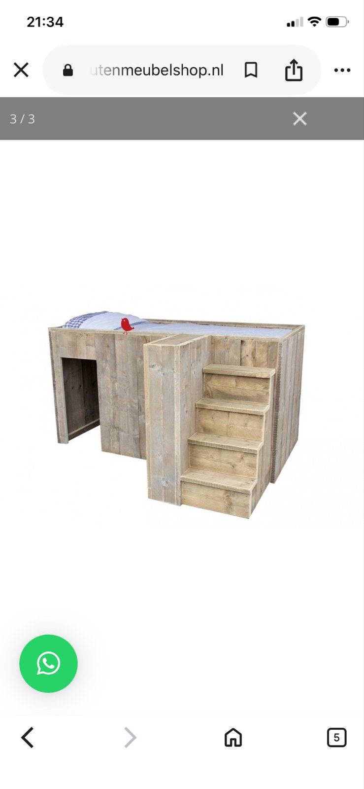 T.e.a.b. Steigerhouten halfhoogslaper trap en opbergruimte, Ophalen, 85 tot 100 cm, Zo goed als nieuw, Lattenbodem