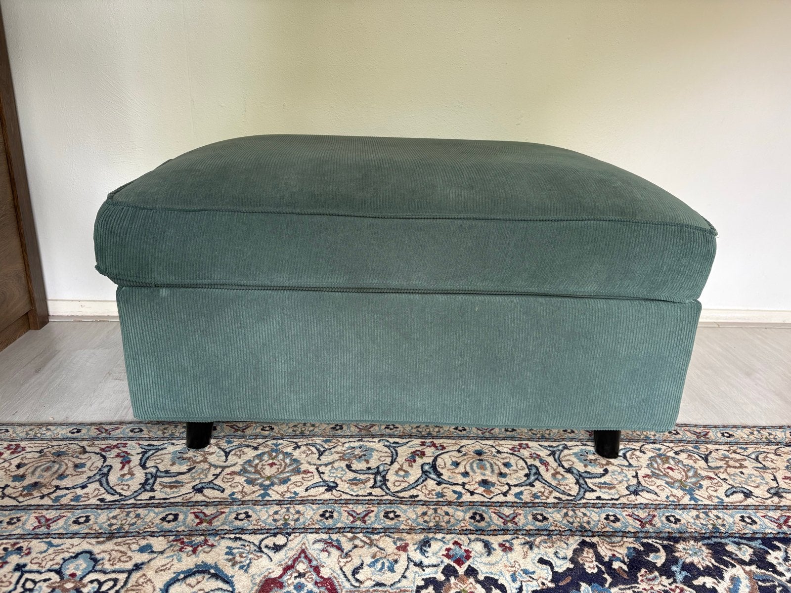 Groene/blauwe voetenbank met bergruimte, Ophalen, Gebruikt, 50 tot 75 cm, 75 tot 100 cm