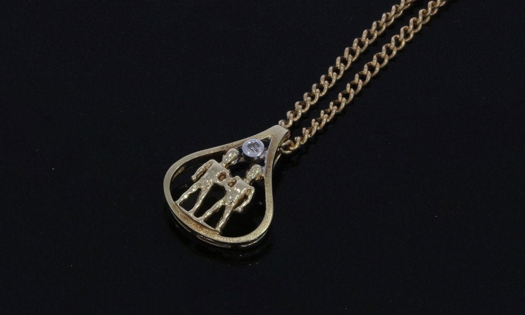 Diamant tweelingen 14k gouden ketting hanger briljant, Voordeelsieraden, Ophalen of Verzenden, Zo goed als nieuw, Met edelsteen