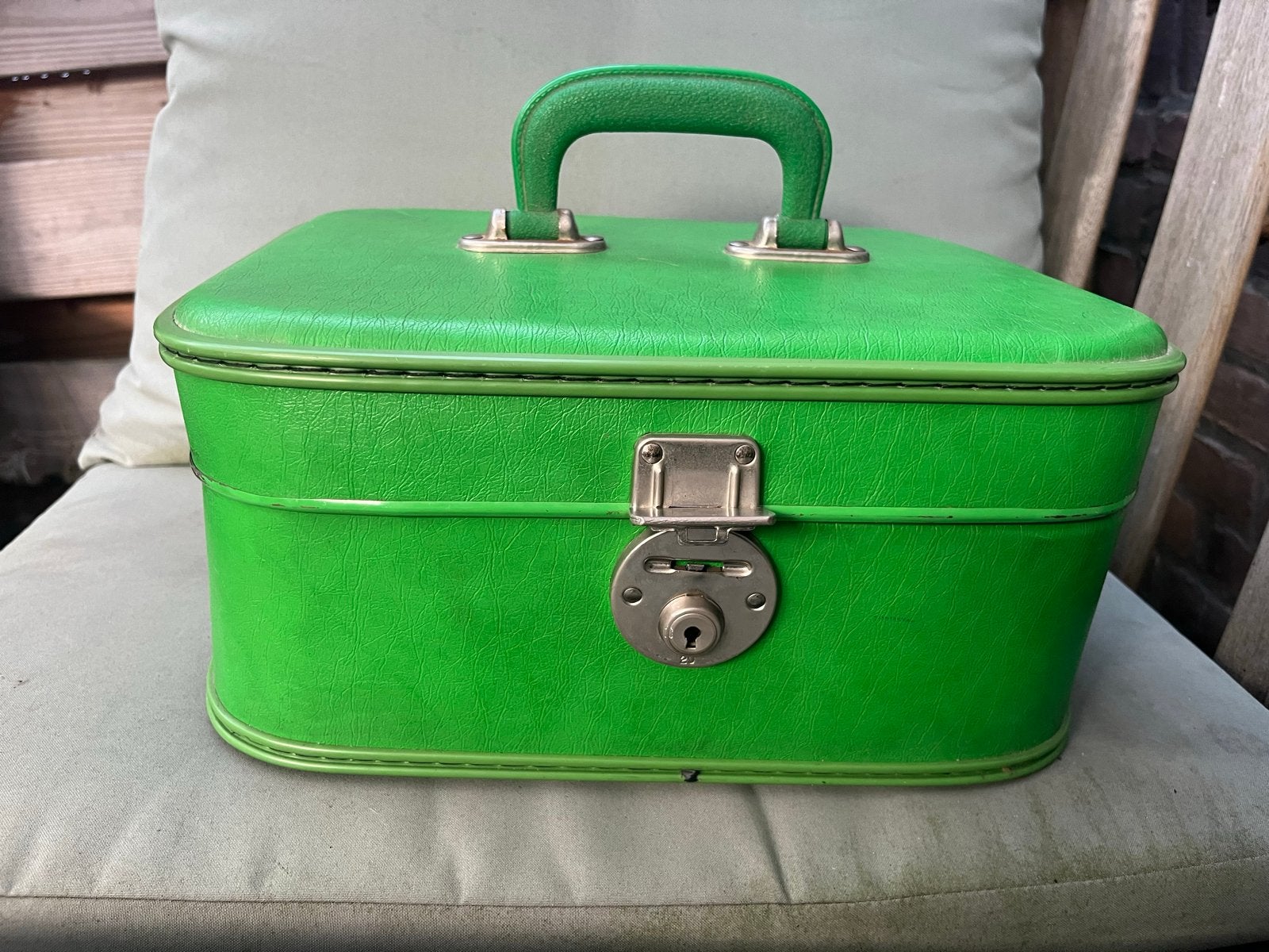 Vintage Groene Beautycase/Toilettas met Slot, Ophalen, Gebruikt, Met slot, Hardcase