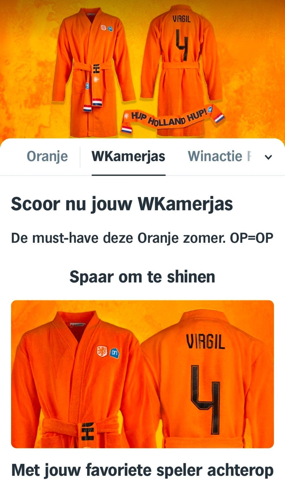 AH WK kamerjas oranje: 3 volle kaarten + 4 losse zegels, Ophalen of Verzenden, Winkel, Super of Benzinepomp, Volle spaarkaart
