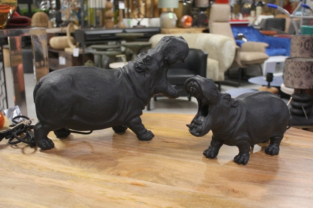 2 x hippe tafellamp HIPPO Light & Living nijlpaard zwart, Huis en Inrichting, Ophalen of Verzenden, Zo goed als nieuw, Zwart