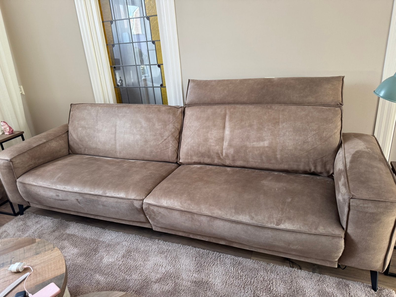 Bank 4 persoons kleur beige/taupe, Ophalen, Zo goed als nieuw, Vierpersoons of meer, Stof