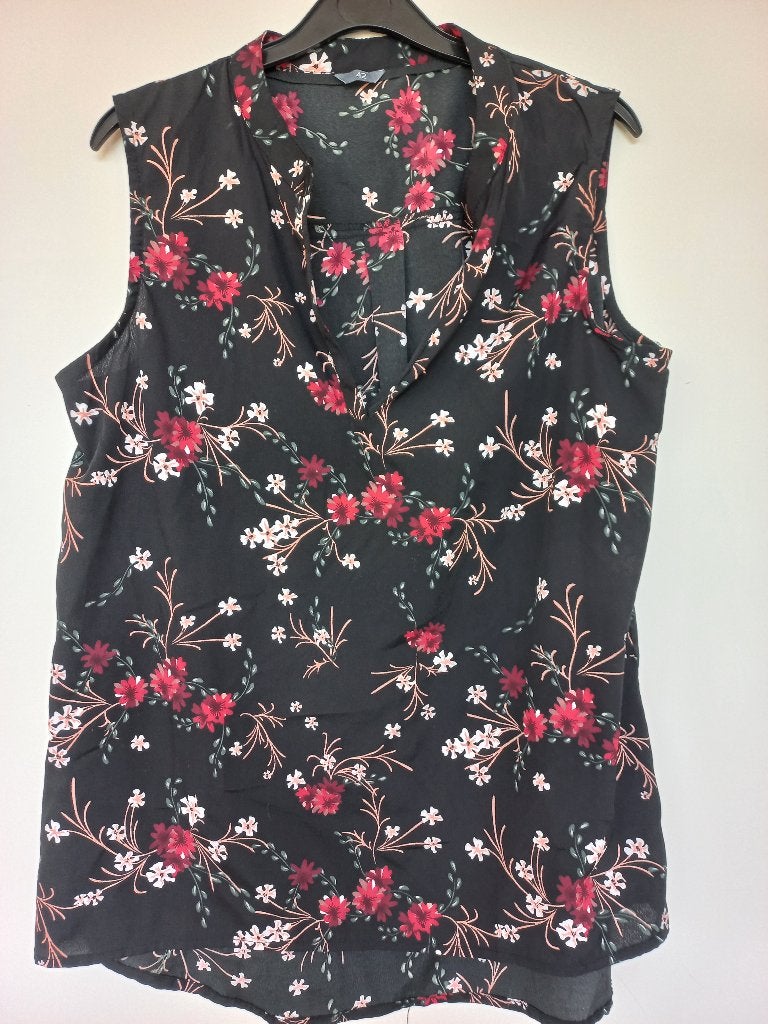 Zwarte, mouwloze blouse met rode en witte accenten, Meerkleurig, Zeeman, Maat 42/44 (L), Ophalen of Verzenden