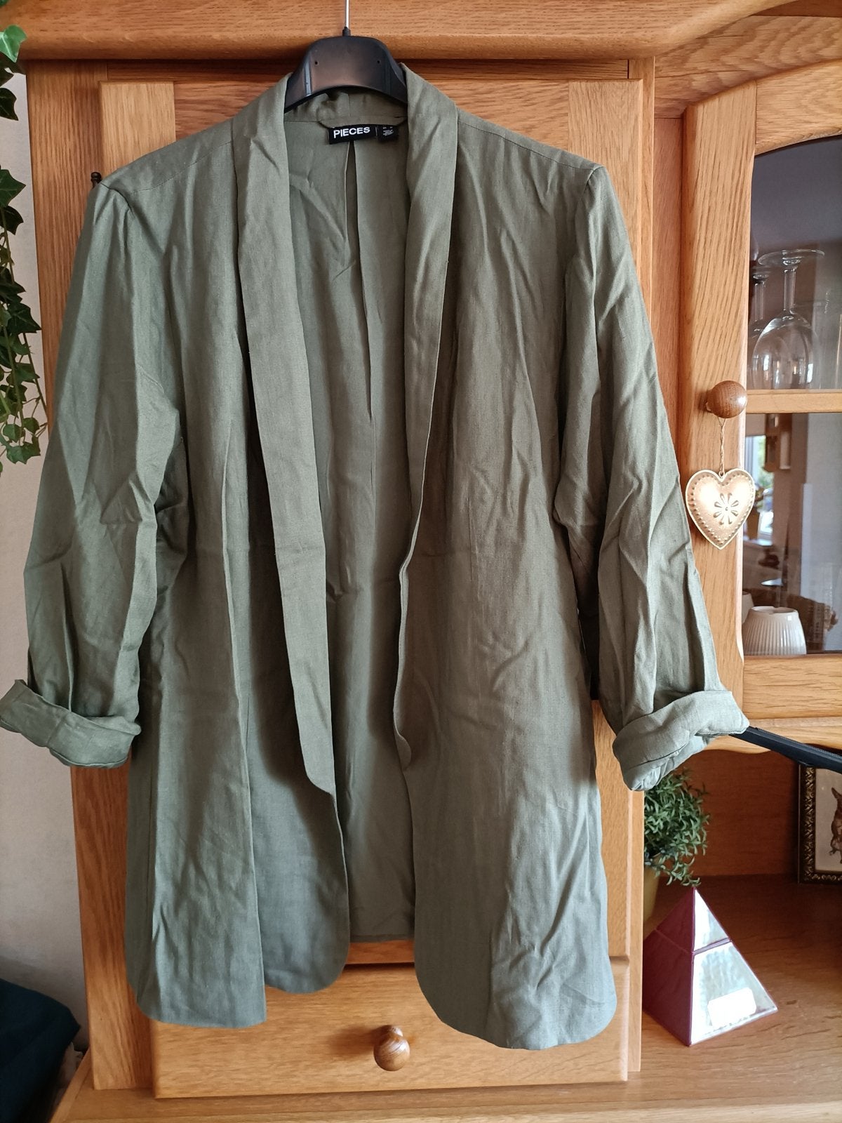 Legergroene blazer/jasje van Pieces, ZGAN M, Ophalen of Verzenden, Zo goed als nieuw, Maat 38/40 (M), Groen