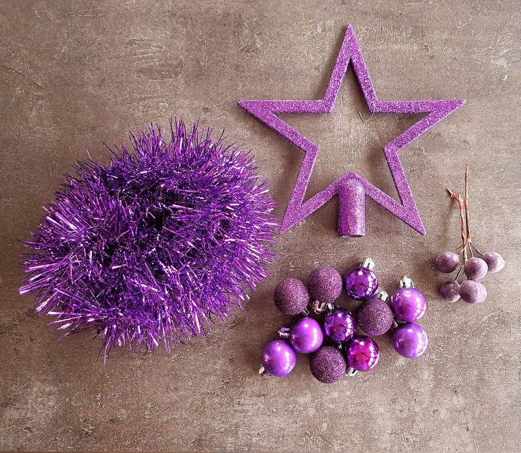 Kerstversiering paars, kerstster, guirlande, kerstballetjes, Ophalen of Verzenden, Zo goed als nieuw