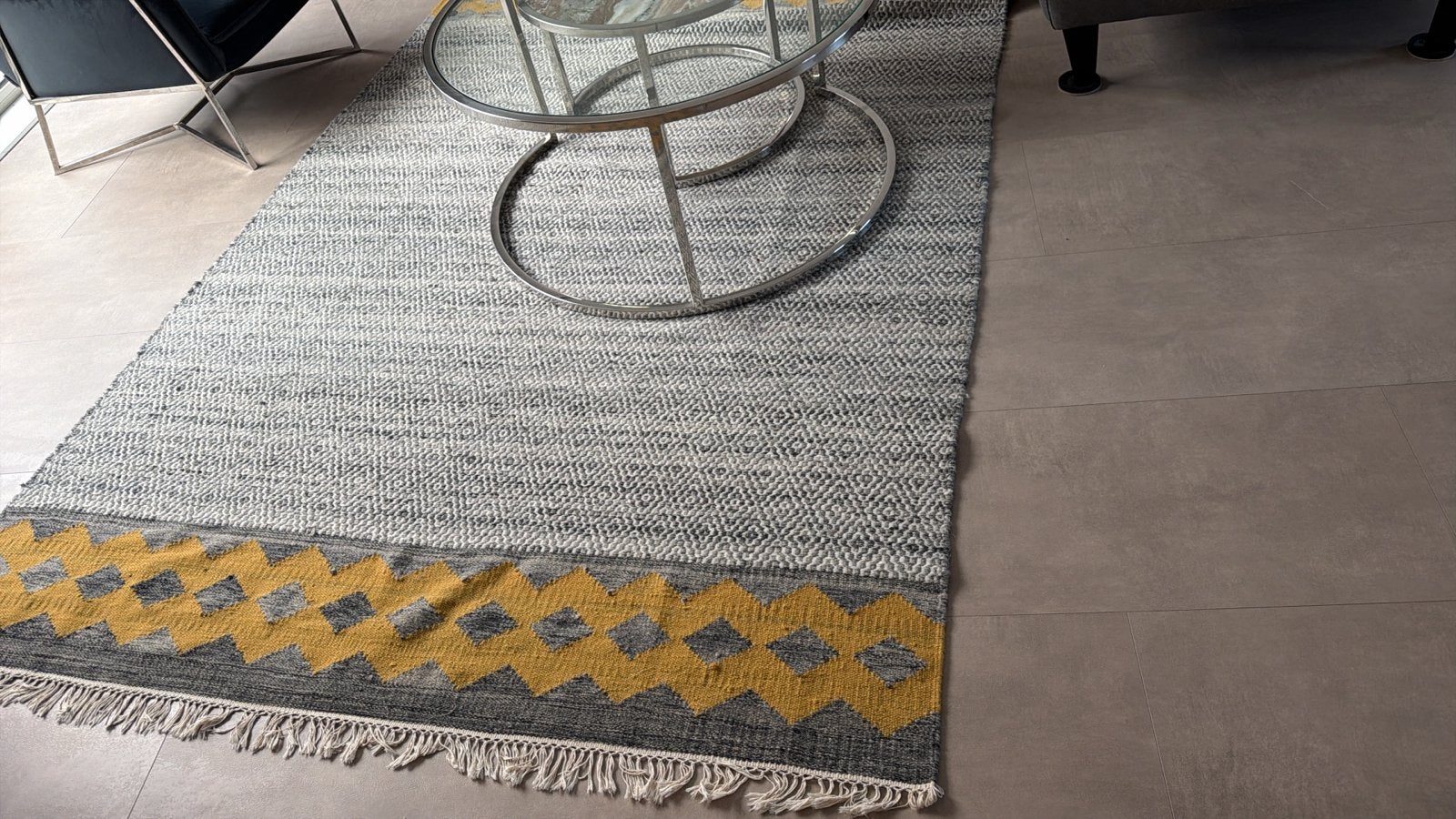Ikea tapijt met geel grijs patroon, Ophalen, 150 tot 200 cm, 200 cm of meer, Zo goed als nieuw