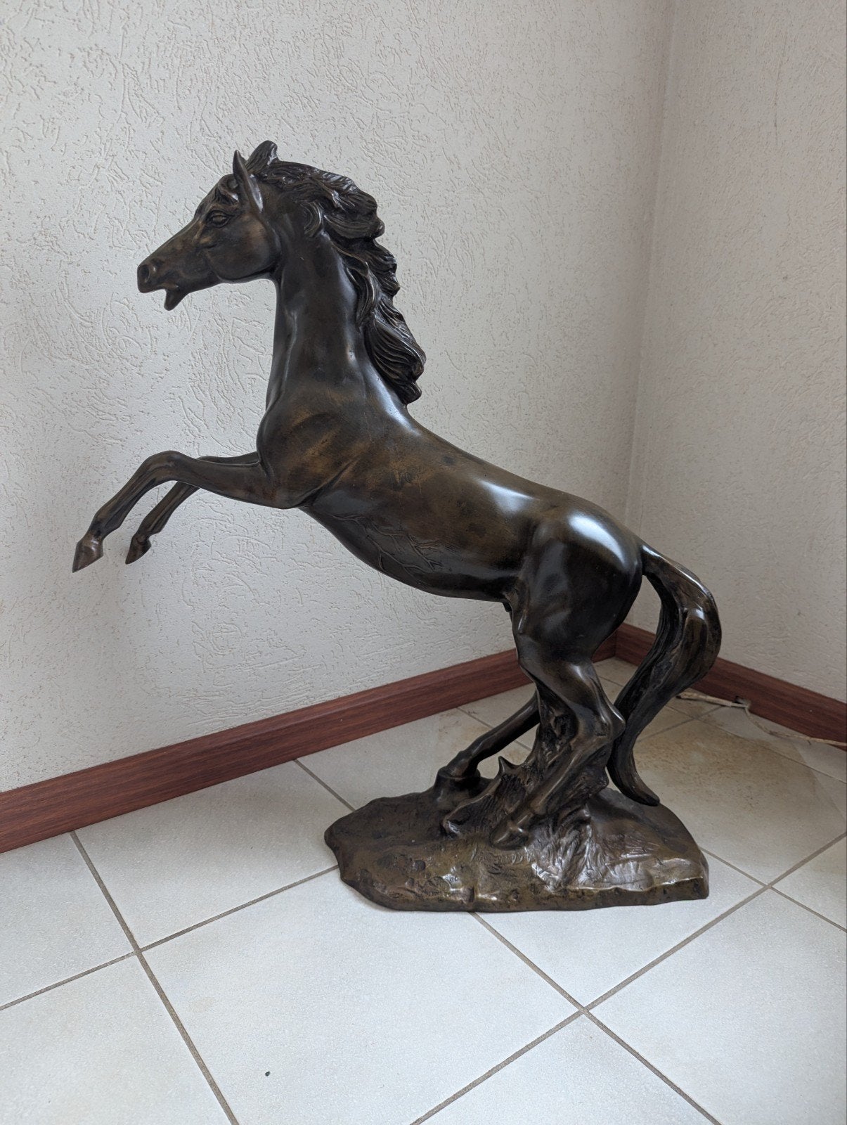 Groot Bronzen Paard Beeld - Steigerend Ros (zeer zwaar), Antiek en Kunst, Ophalen, Overige onderwerpen, 50 - 100 cm, Beeld