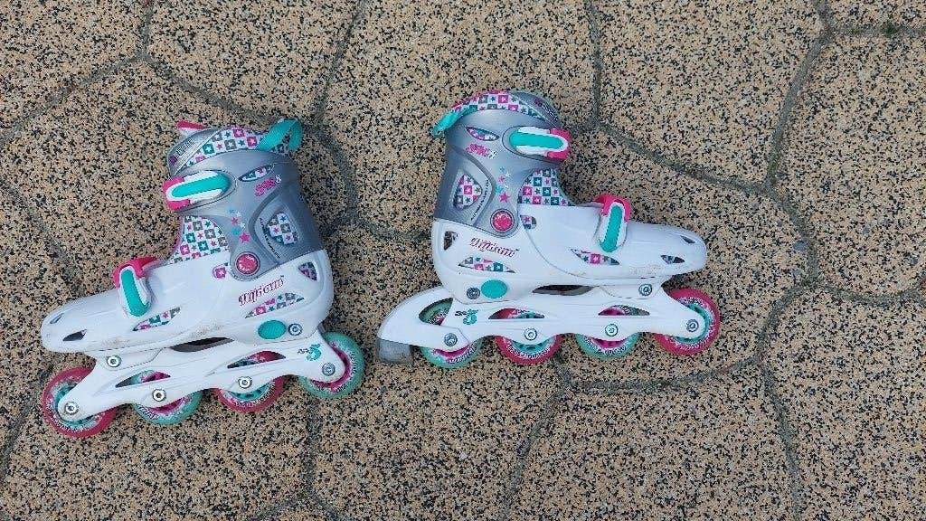 Inline skates wit-roze verstelbaar van maat 34 t/m 37, Kinderen, Ophalen of Verzenden, Verstelbaar, Gebruikt