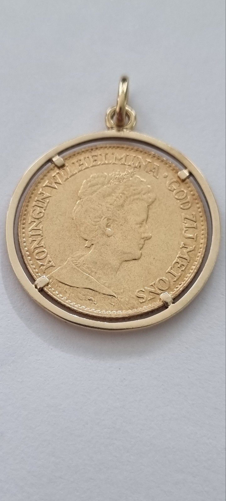 Stijlvolle Gouden Hanger met Gouden 10 Gulden Munt 1917, Ophalen, Zo goed als nieuw, Goud, Overige voorstellingen