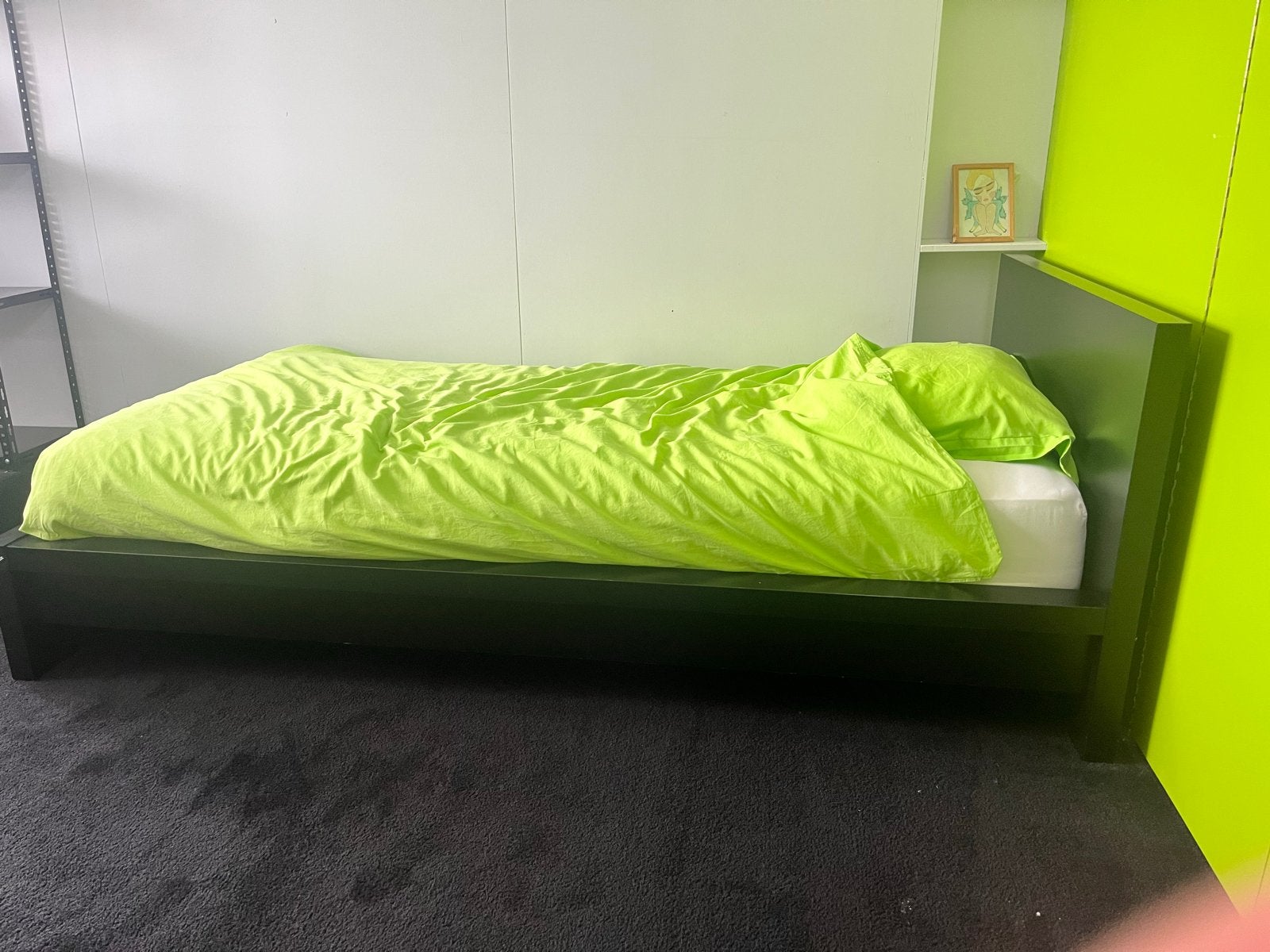 Eenpersoonsbed met lattenbodem, zwart, Ophalen, Gebruikt, 90 cm, Eenpersoons