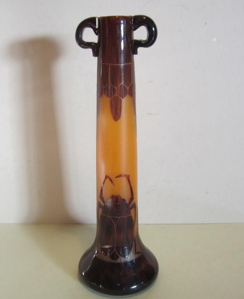 Antieke Le Verre Français vaas Schneider cameo SCARABEES, Antiek en Kunst, Verzenden