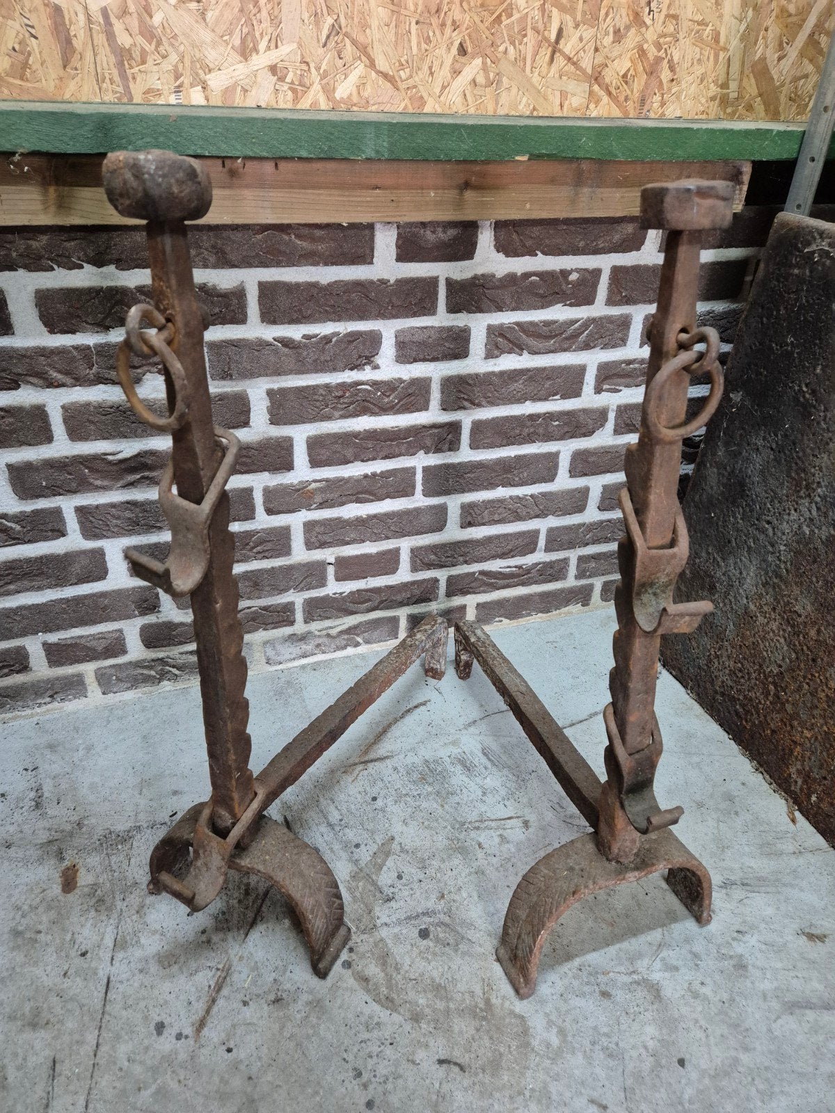 Antieke smeedijzeren haardbokken - Set van 2, Ophalen