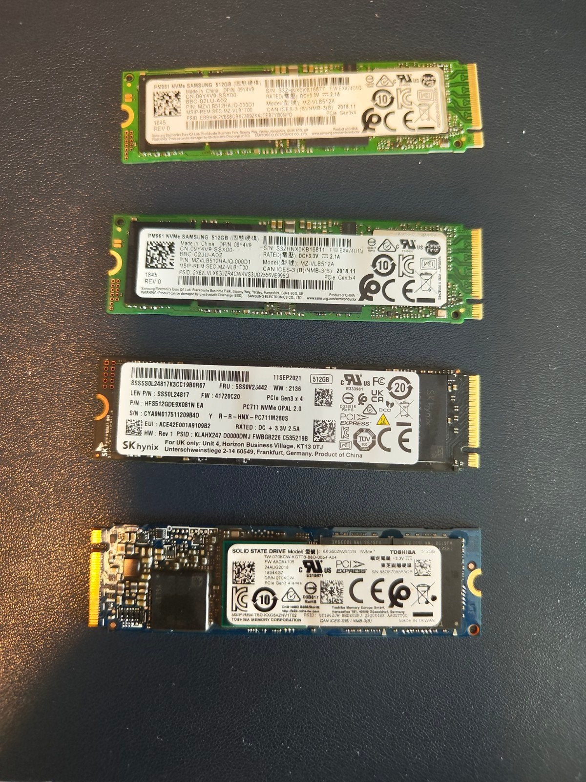 4x NVMe 512GB M.2 SSD's: Toshiba, Samsung, SK Hynix, Ophalen of Verzenden