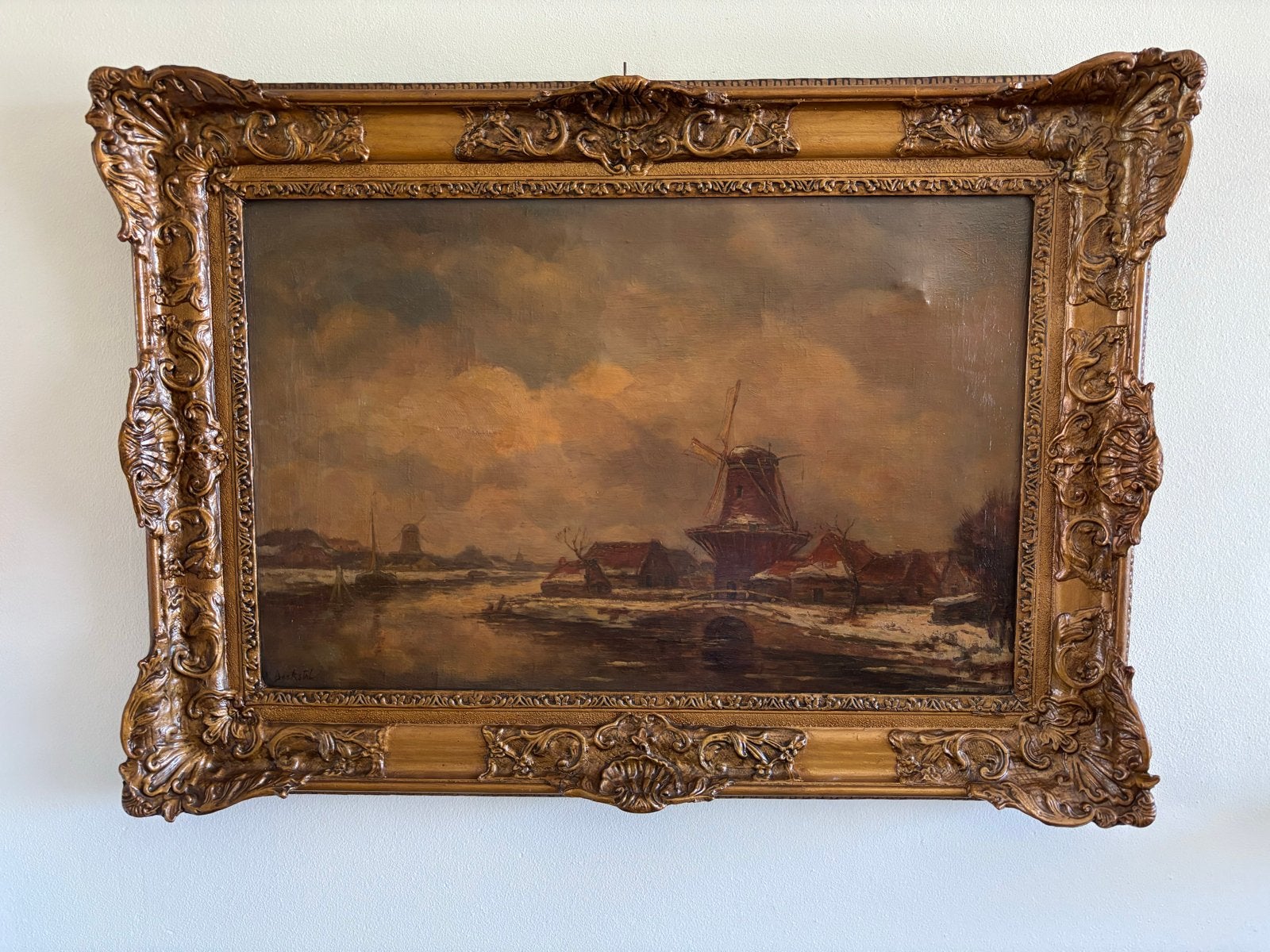 Schilderij W. Boekstal - Hollands winterlandschap met molen, Antiek en Kunst, Kunst | Schilderijen | Klassiek, Ophalen