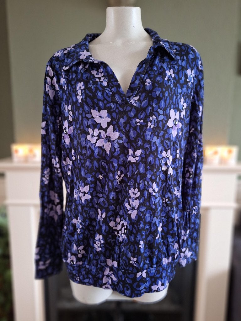 Enjoy paars lila zwarte blauwe top XL valt ruim, Verzenden, Paars, Maat 46/48 (XL) of groter, Enjoy