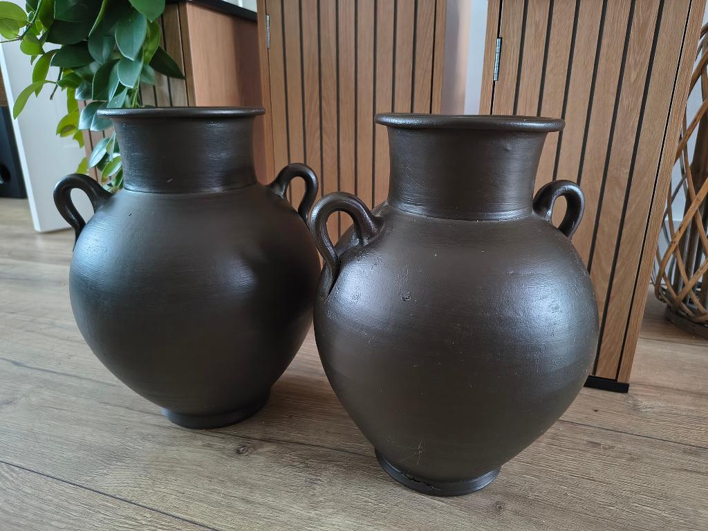 2 Grote kruik potten/vazen terracotta d.bruin, Huis en Inrichting, Woonaccessoires | Vazen, Ophalen, Overige materialen, Gebruikt