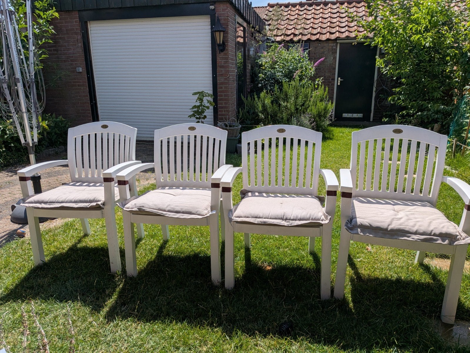 4 Hartman Prestige tuinstoelen wit, Ophalen, 4 zitplaatsen, Kunststof, Gebruikt