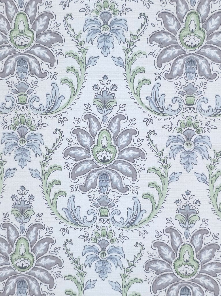 5499 Vintage barok behang mauve blauw en groen tinten swiet, Ophalen of Verzenden, Blauw