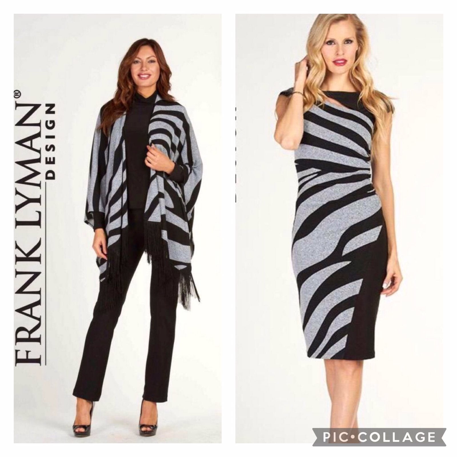 Frank Lyman luxe set dungebreid jurk en stola zwart grijs 42, Overige kleuren, Verzenden, Frank Lymans, Maat 42/44 (L)