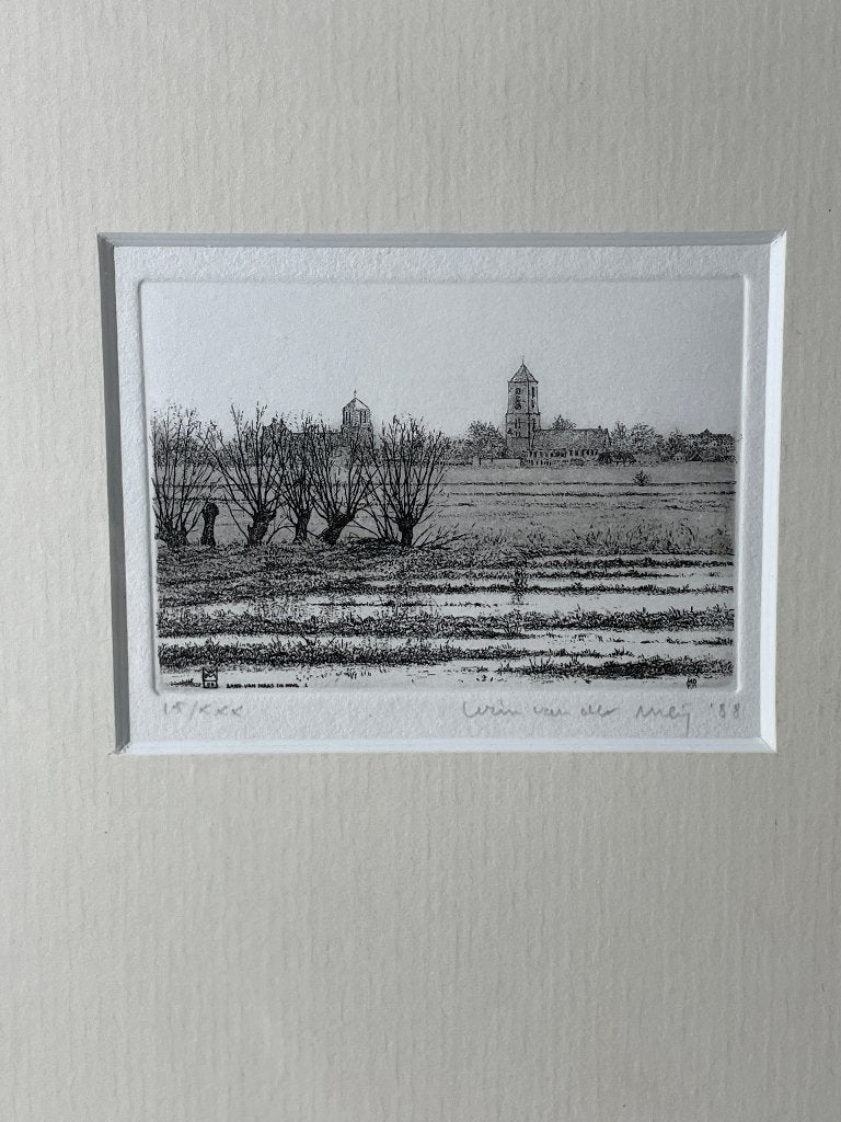 Rijnsaterwoude? Ets van Wim van der Meij 1988, Antiek en Kunst, Stadsgezicht, Ophalen of Verzenden, 11 cm, 1950 - 1999