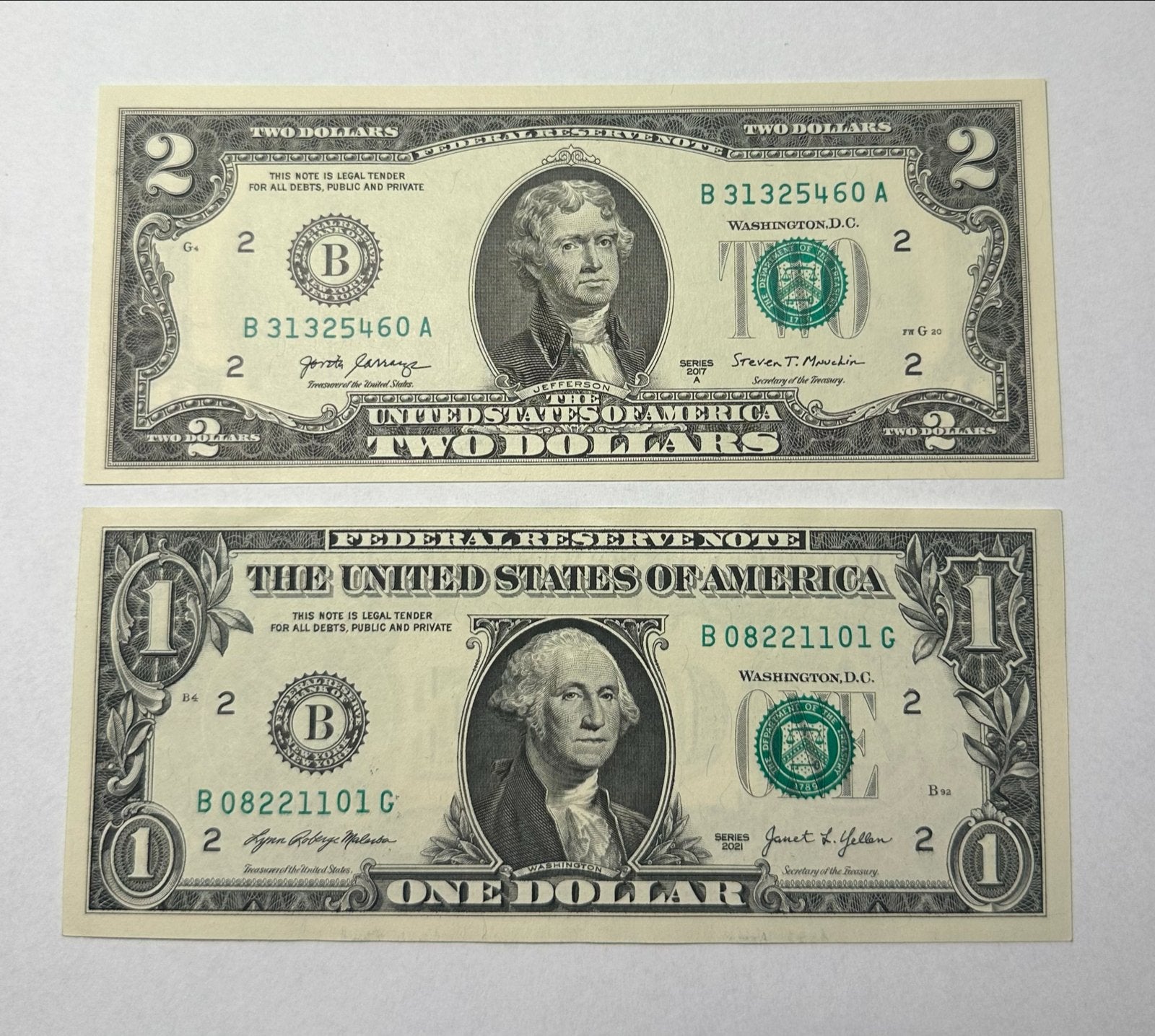USA 1 en 2 dollar UNC Biljetten - Setje, Ophalen of Verzenden, Noord-Amerika, Setje