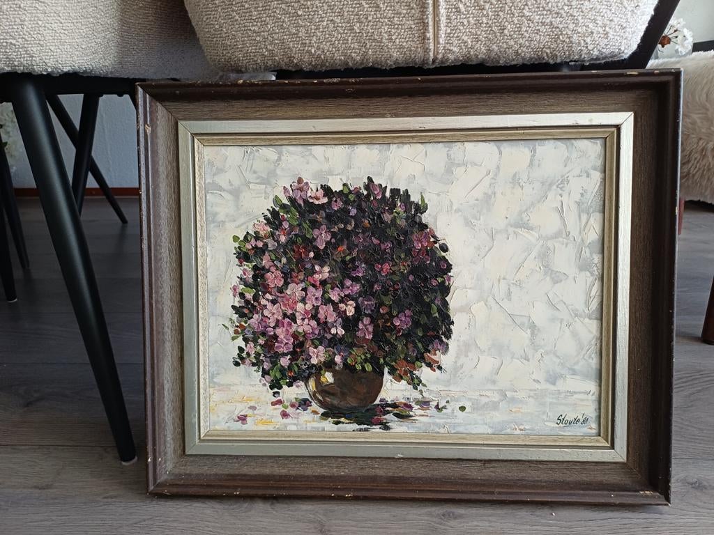 Schilderij bloemenvaas, gesigneerd Stoute '88, Antiek en Kunst, Ophalen of Verzenden