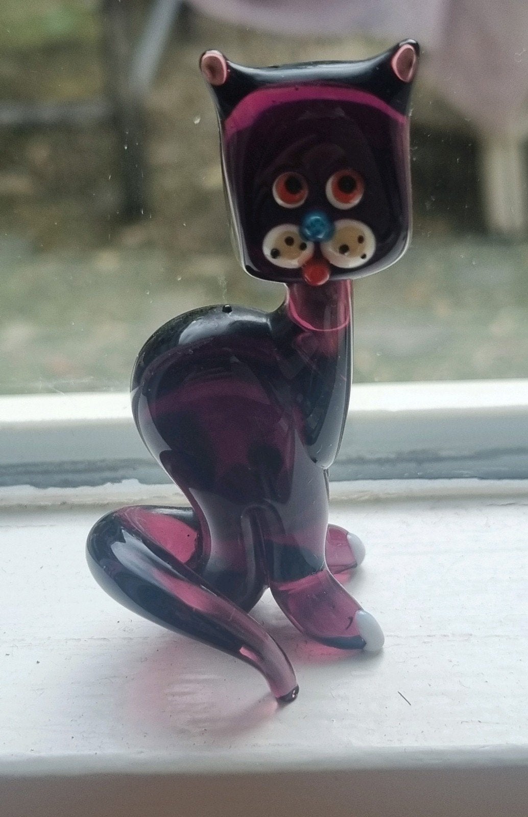 paars glazen kattenbeeld. jaren 70/80 murano stijl, Verzenden, Zo goed als nieuw, Dier