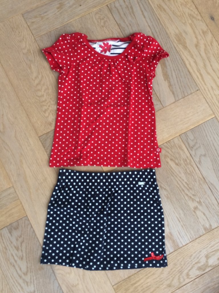 Superleuke set rood shirtje blauw rokje Frendz maat 110/116, Kinderen en Baby's, Kinderkleding | Maat 110, Meisje, Frendz, Ophalen of Verzenden