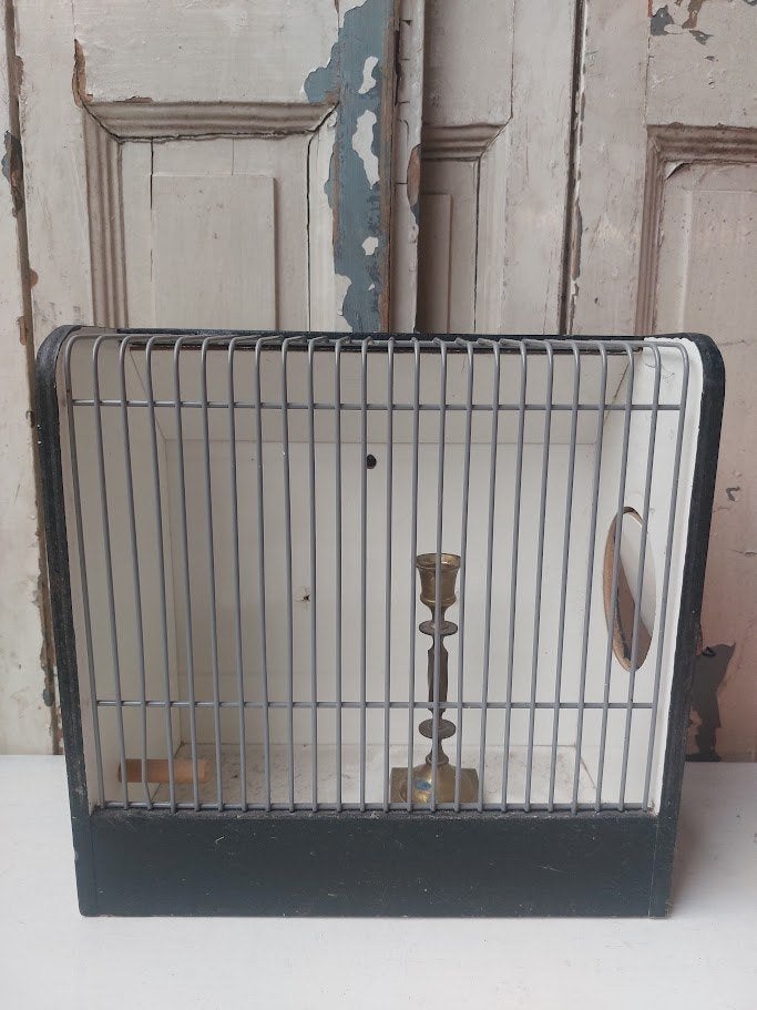 Oud houten vogelkooi zwart, Ophalen of Verzenden