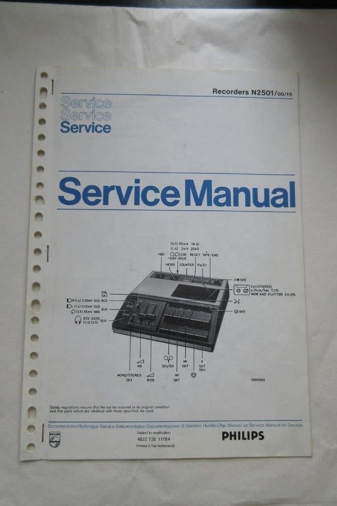 Philips Service manual Cassettedeck N 2501, Ophalen of Verzenden, Enkel, Philips