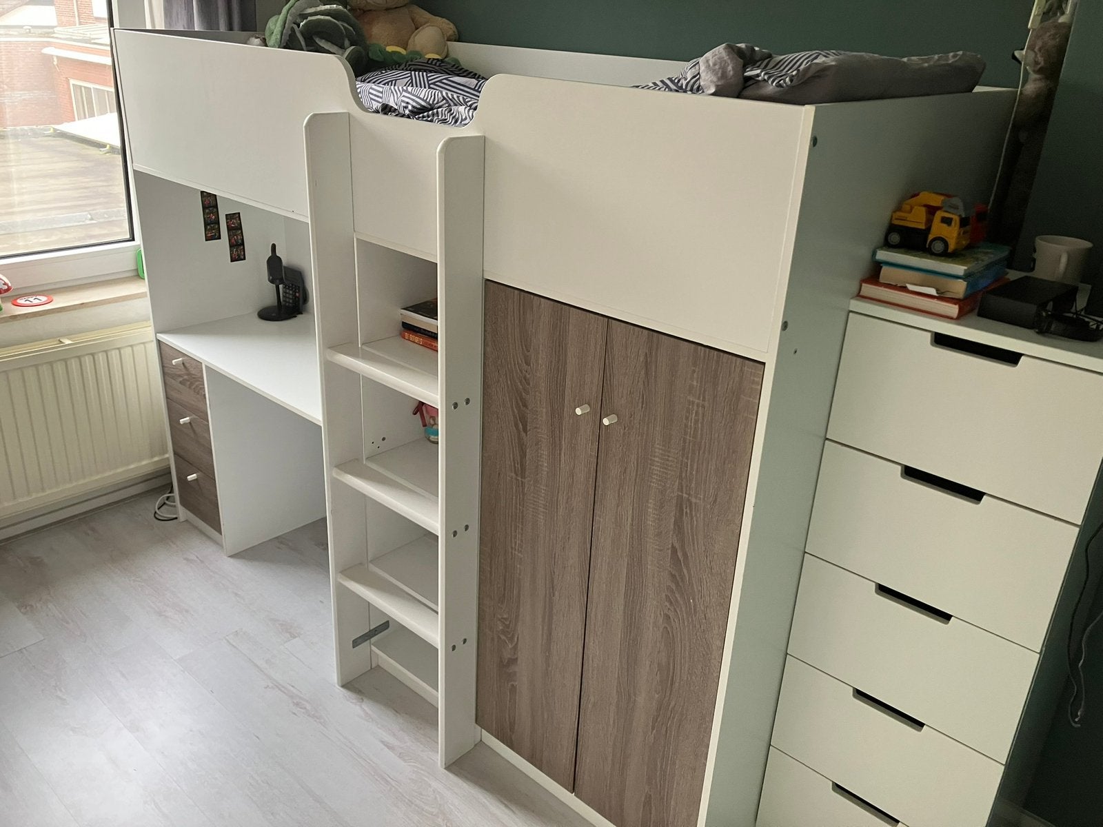 Hoogslaper bed met ingebouwd bureau en kast, Kinderen en Baby's, Ophalen, Gebruikt, Hoogslaper