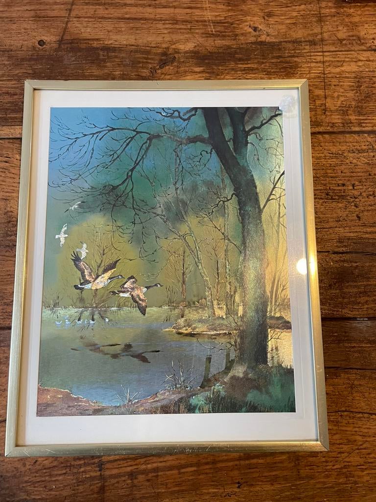 Schilderij vliegende eenden, Antiek en Kunst, Kunst | Schilderijen | Klassiek, Ophalen of Verzenden