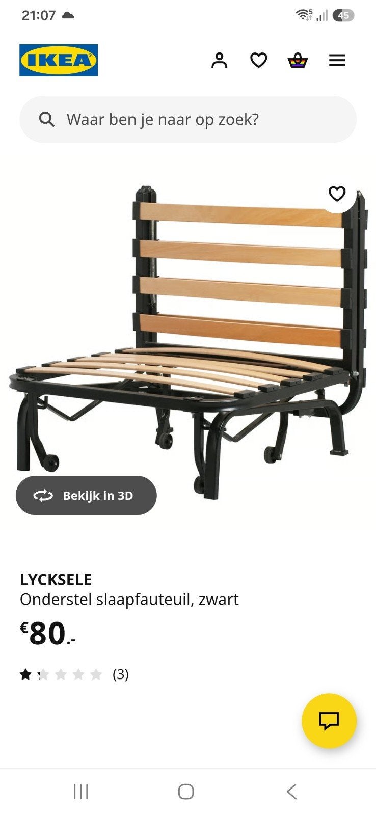 IKEA LYCKSELE 1-persoons bedbank frame (zonder matras), Huis en Inrichting, Ophalen, Gebruikt, Eenpersoons, Zwart