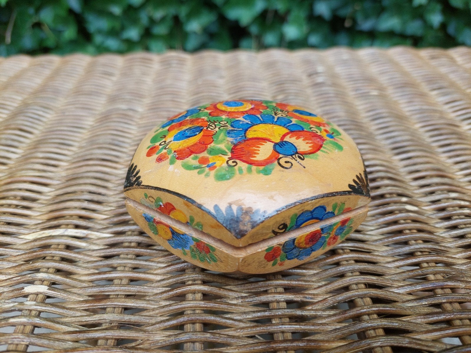 Houten sieradendoosje met bloemmotief vintage, Ophalen of Verzenden