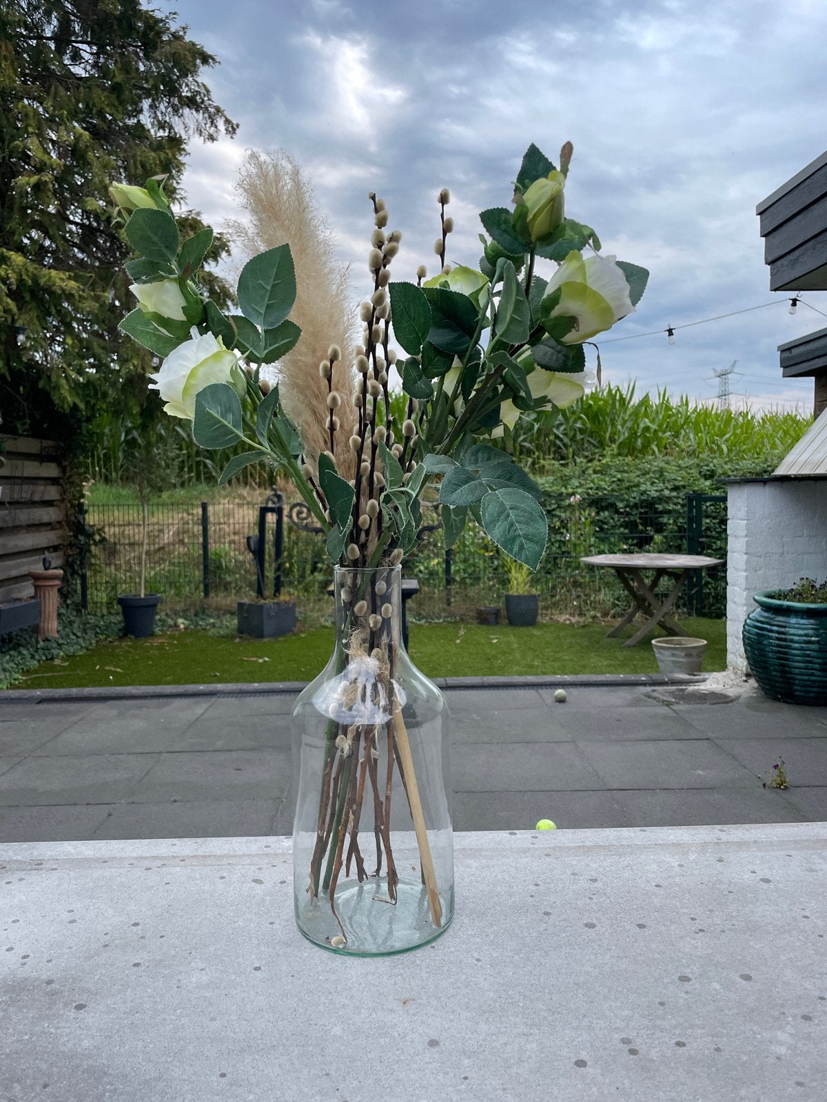Glazen vaas met droogboeket - Hoogte 36 cm, Ophalen, Transparant, Geschikt voor droogbloemen, Glas