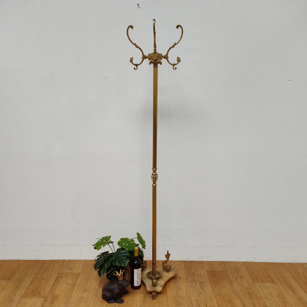 Messing en marmer staande kapstok. Regency hall tree brass, Ophalen, Valkenswaard, Gebruikt, Info@flashbackfurniture.nl