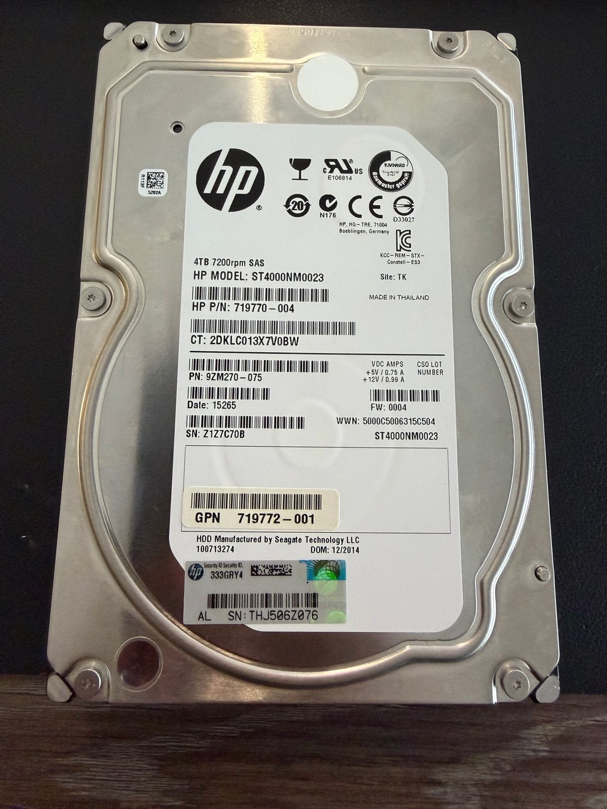 HP 4TB 7200rpm SAS HDD - ST4000NM0023, Computers en Software, Intern, Gebruikt, SAS, Server
