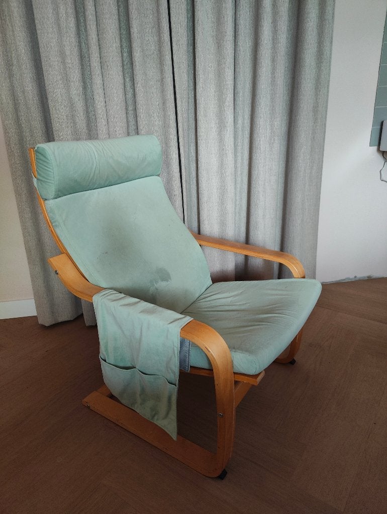 IKEA Poäng Fauteuil – Uniek Custom Grey-Green Velvet, Ophalen, Hout, Gebruikt, Groen velvet